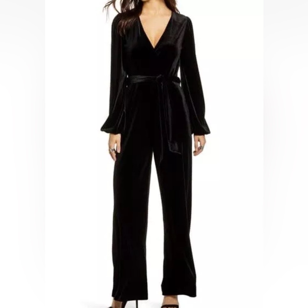 Vero Moda Dylan Black Velvet Belted Jumpsuit Size Large